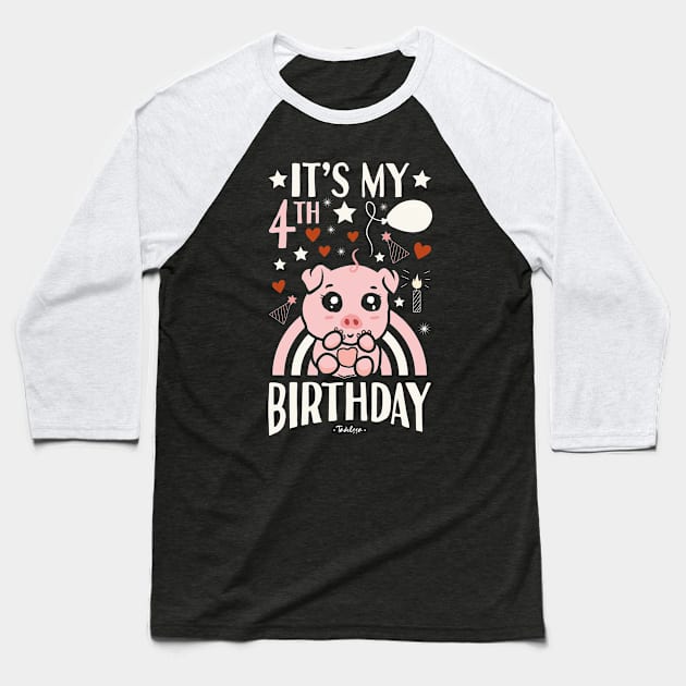 It's My 4th Birthday Pig Baseball T-Shirt by Tesszero